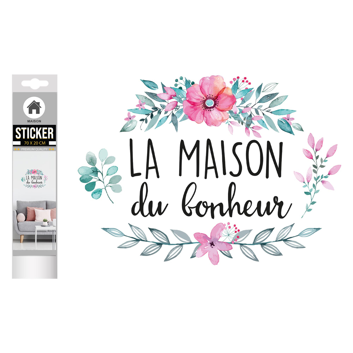 Planche de stickers \'La Maison du Bonheur\' multicolore - 20x70 cm - [R3382]