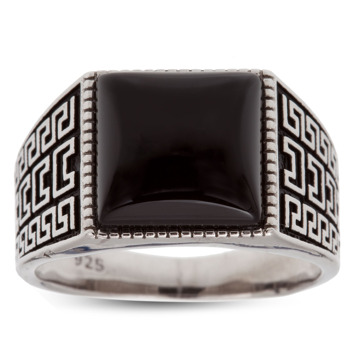 Bague Argent \'King\' noir argenté (rhodié) - 14x14 mm - [R3466]