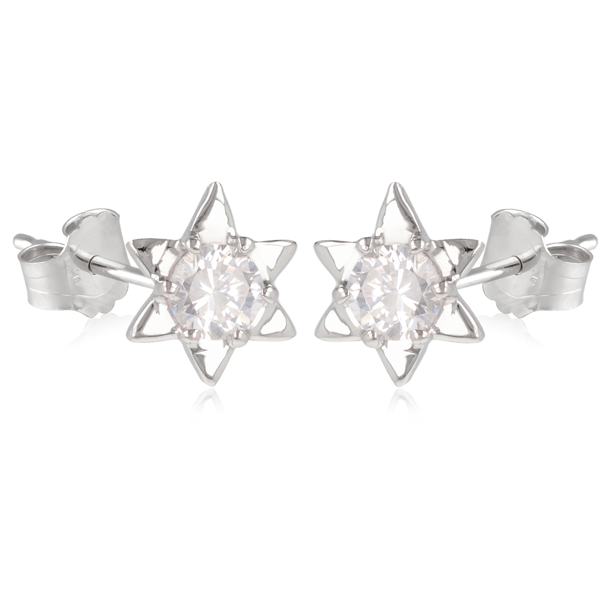 Boucles Argent \'Etoile de David\' blanc argenté (rhodié) - 7 mm - [R3501]