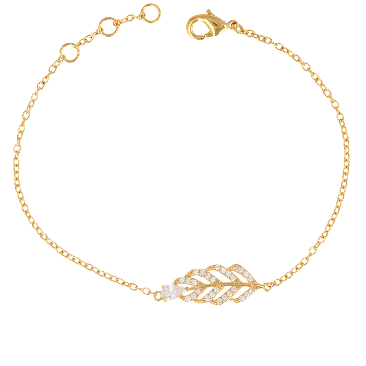Bracelet Plaqué or \'Plume\' blanc doré - 20x8 mm - [R3515]