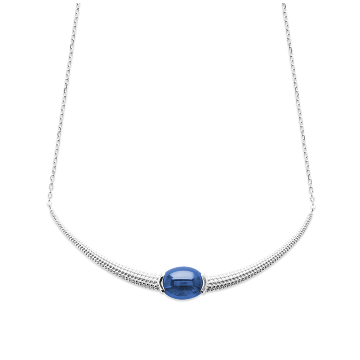 Collier argent \'Sissi\' bleu argenté (rhodié) - 75x25 mm - [R3572]