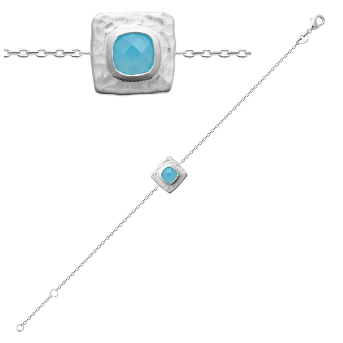 Bracelet Argent \'Cléopatra\' agate bleu argenté (rhodié) - 12 mm - [R3575]