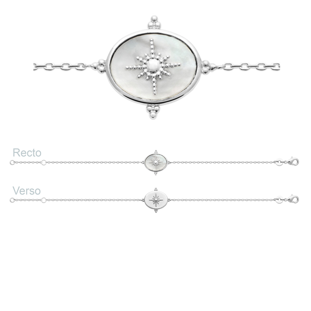 Bracelet Argent \'Cléopatra\' nacre argenté (rhodié) - 18 mm (étoile du nord) - [R3580]