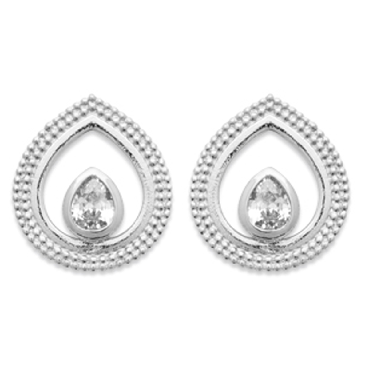 Boucles Argent \'Sissi\' blanc argenté (rhodié) - 12x12 mm - [R3615]