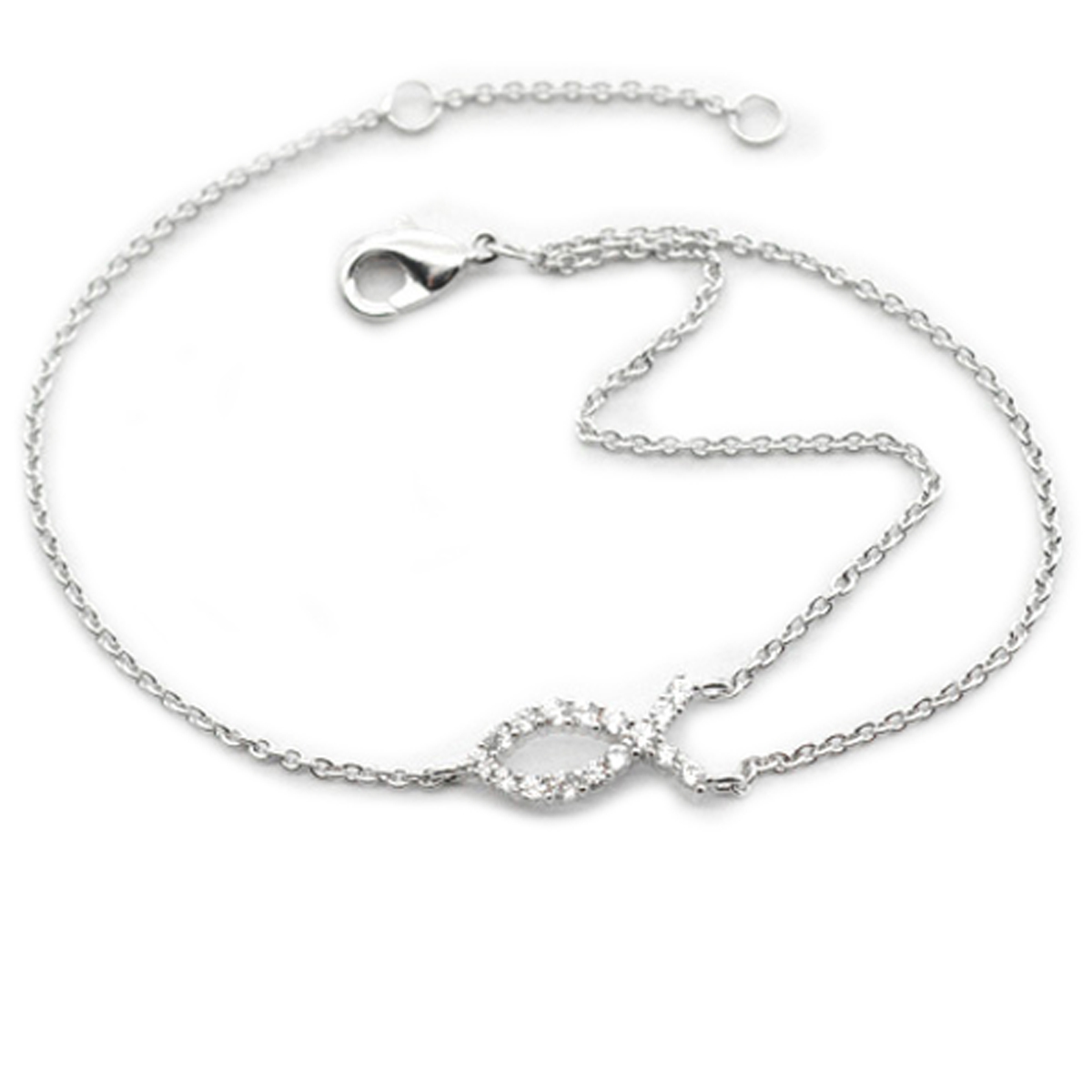 Bracelet Argent \'Poisson Jésus\' blanc argenté (rhodié) - 12x6 mm - [R3677]