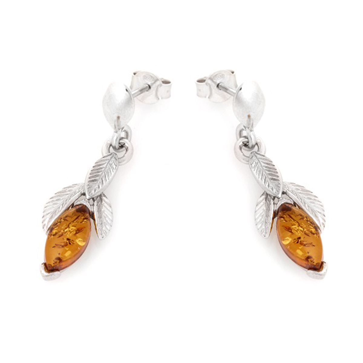 Boucles Argent \'Inspiration\' Ambre cognac (rhodié) - 30x8 mm - [R3697]