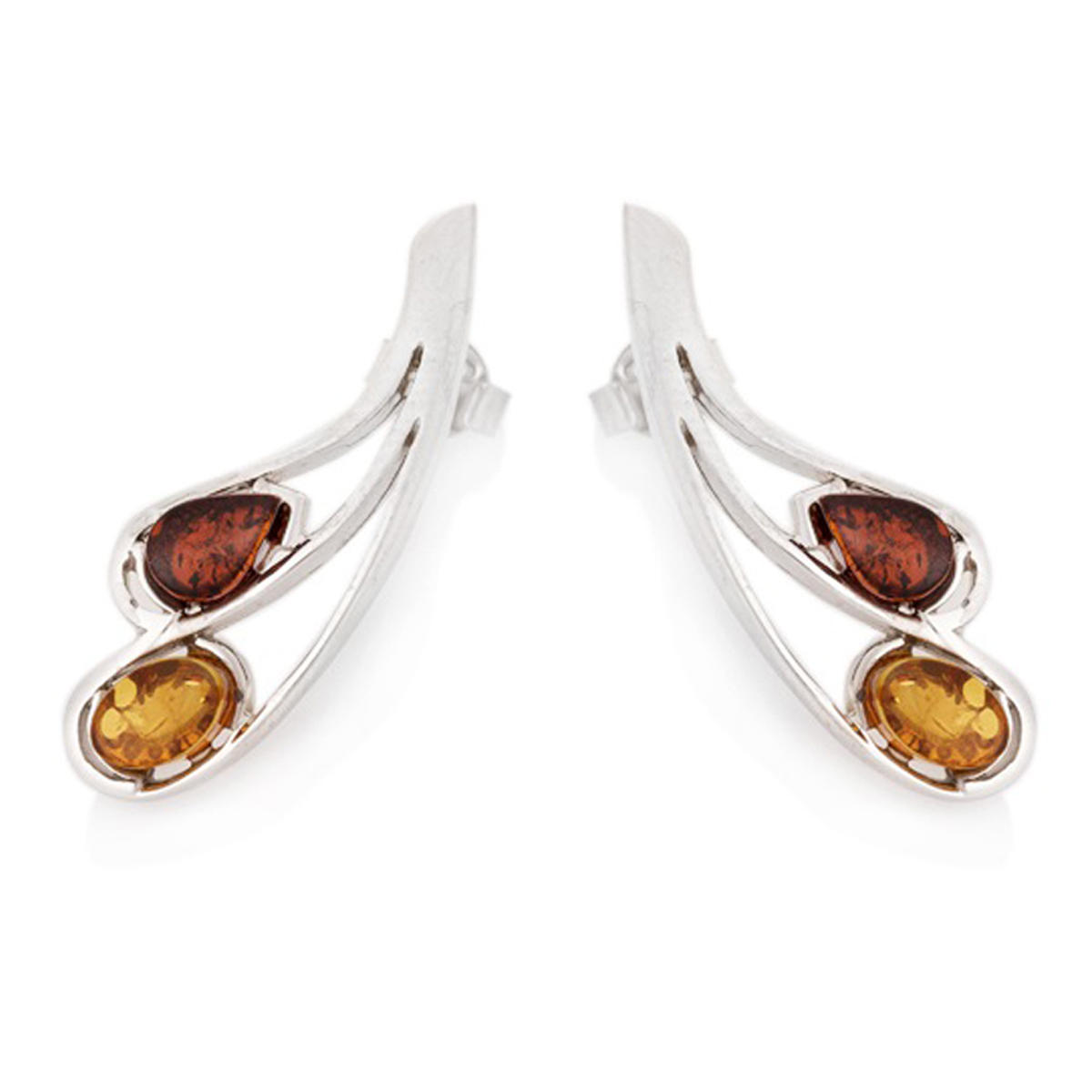 Boucles Argent \'Inspiration\' Ambre 2 tons (rhodié) - 28x10 mm - [R3701]
