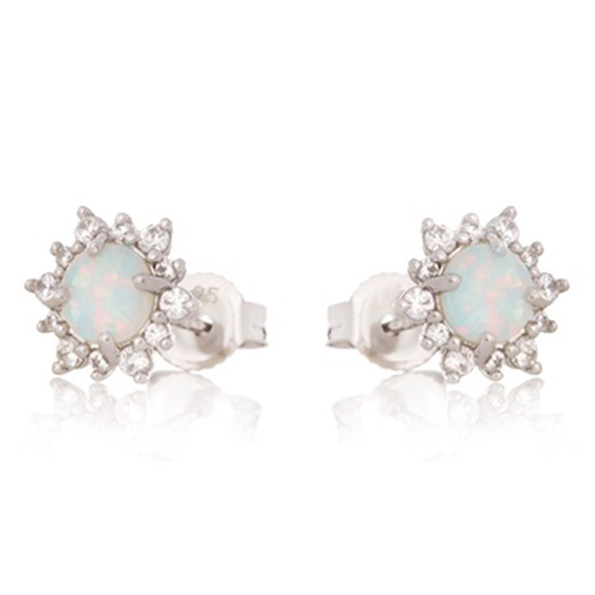 Boucles d\'oreilles artisanales Argent \'Déesse Opale\' blanc argenté (rhodié) - 7 mm - [R3714]