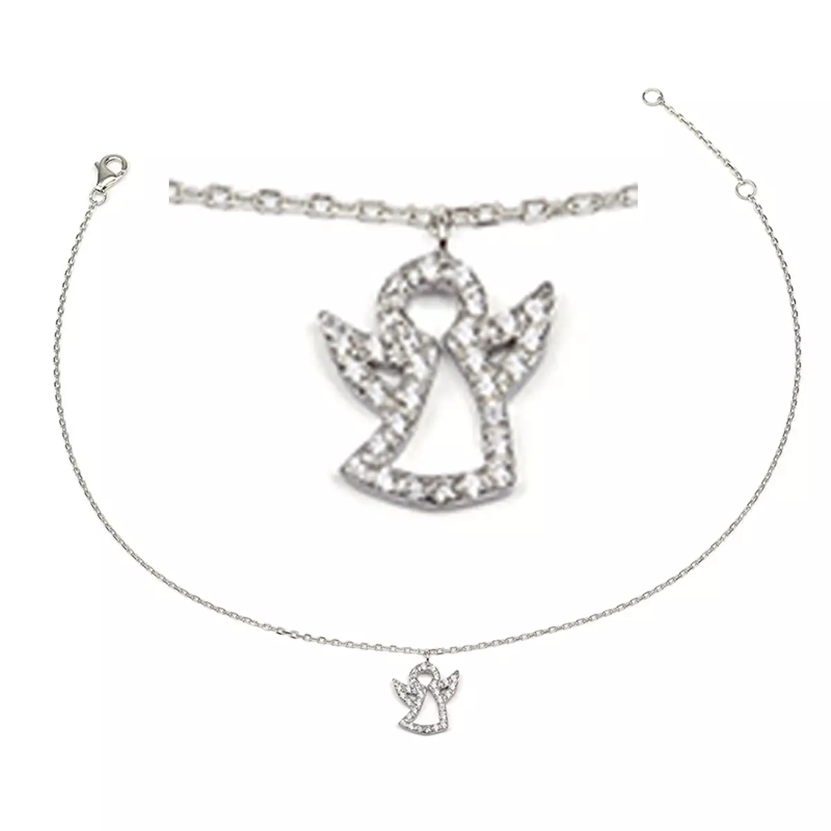 les trésors de lily Chaîne Cheville Argent 'Ange Gardien' blanc argenté (rhodié) 10x10 mm [R3726]