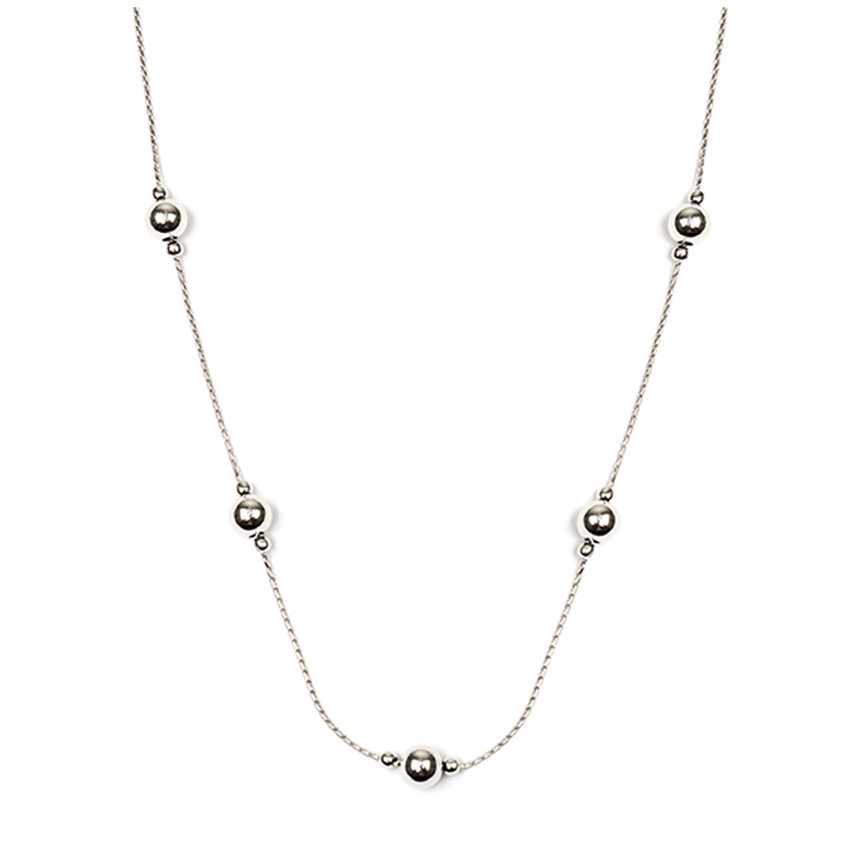 Collier Argent \'Billes\' argenté rhodié  - 45 cm 6 mm - [R3750]