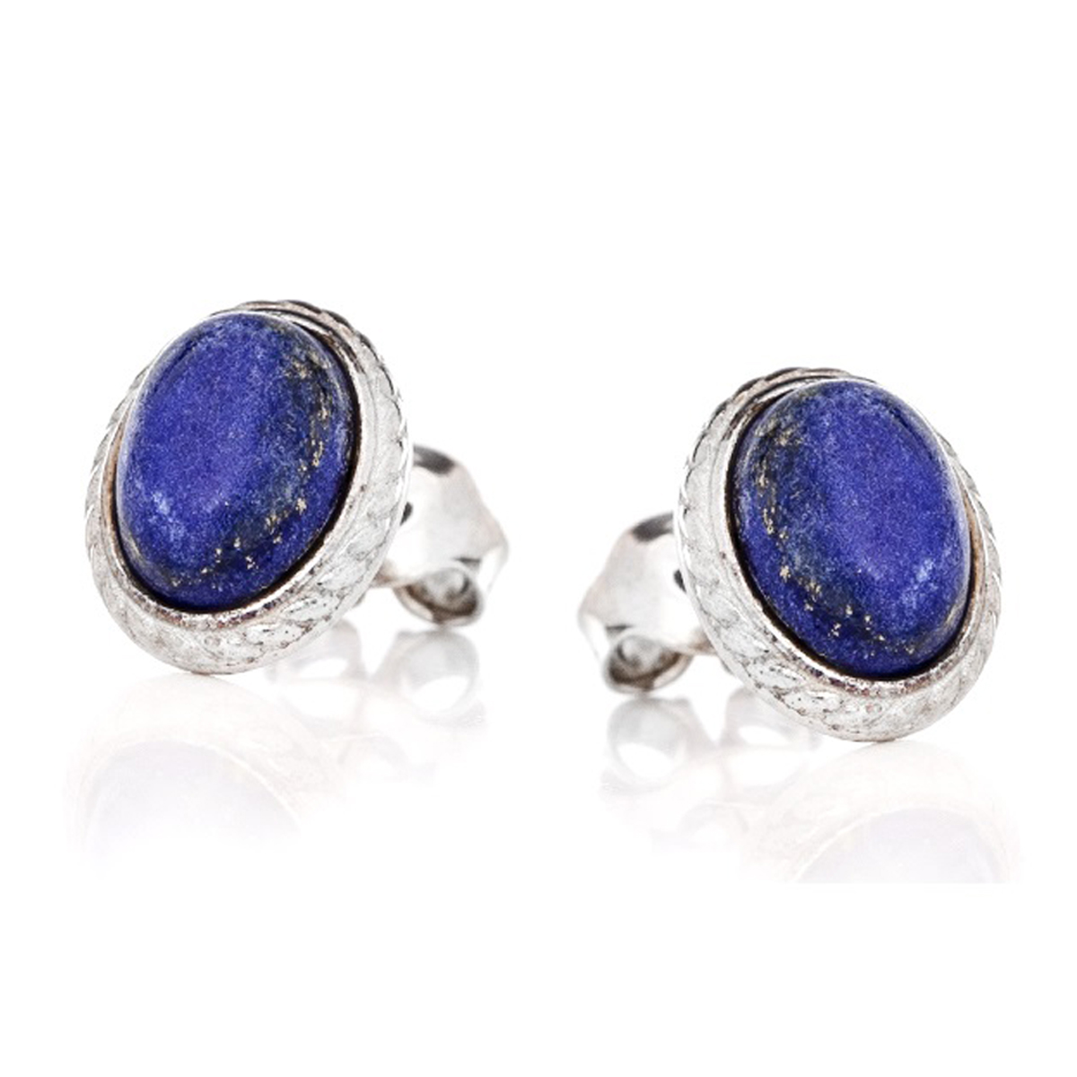 Boucles d\'oreilles Argent \'Meghan\' lapis lazuli argenté (rhodié) - 10x8 mm - [R3819]