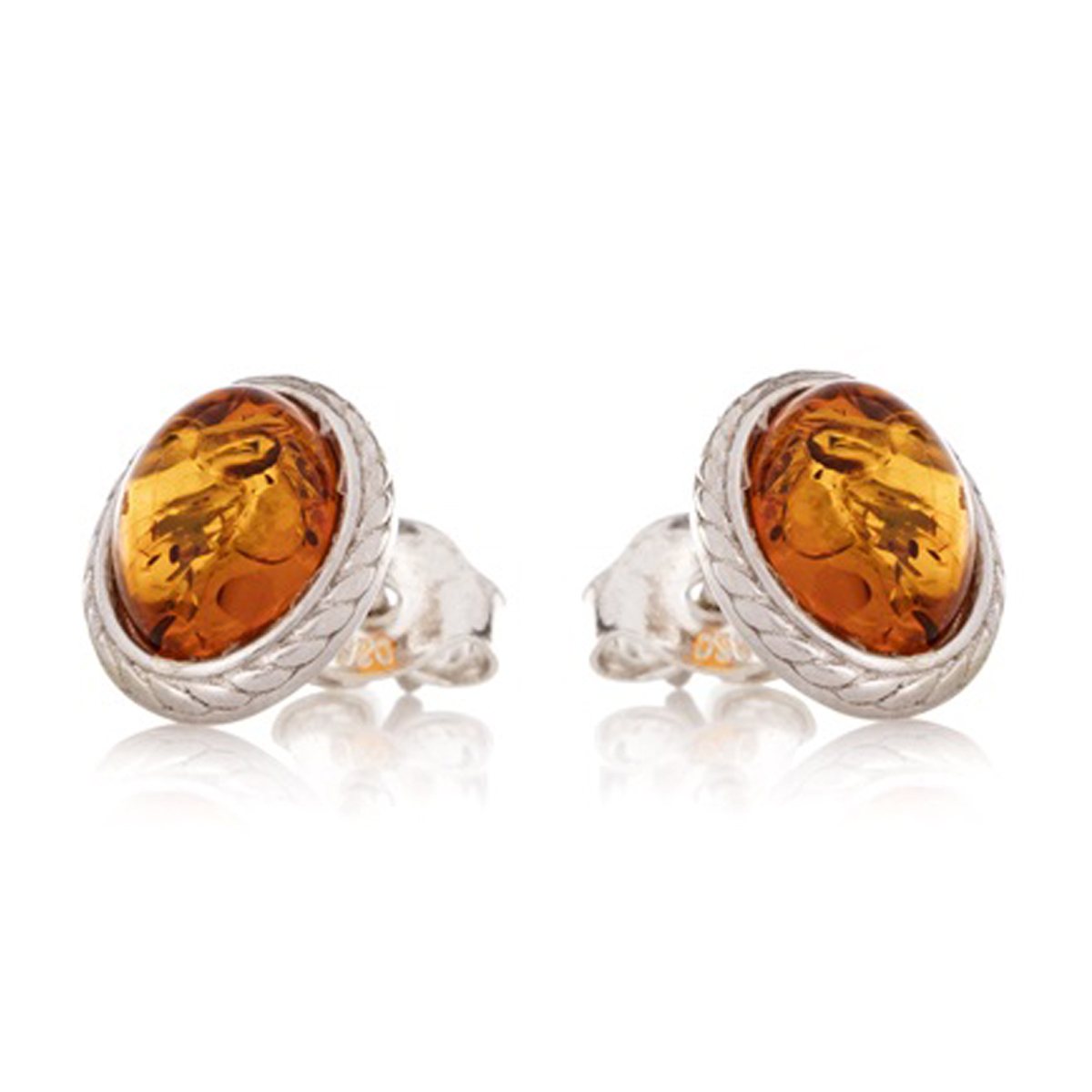 Boucles Argent \'Inspiration\' ambre cognac (rhodié) - 10x8 mm - [R3827]
