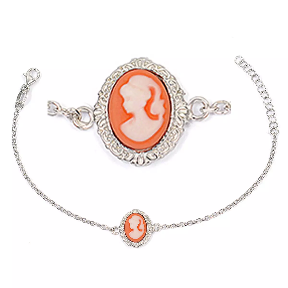 les trésors de lily Bracelet argent 'Camee' orange argenté (rhodié) 15x12 mm [R3900]