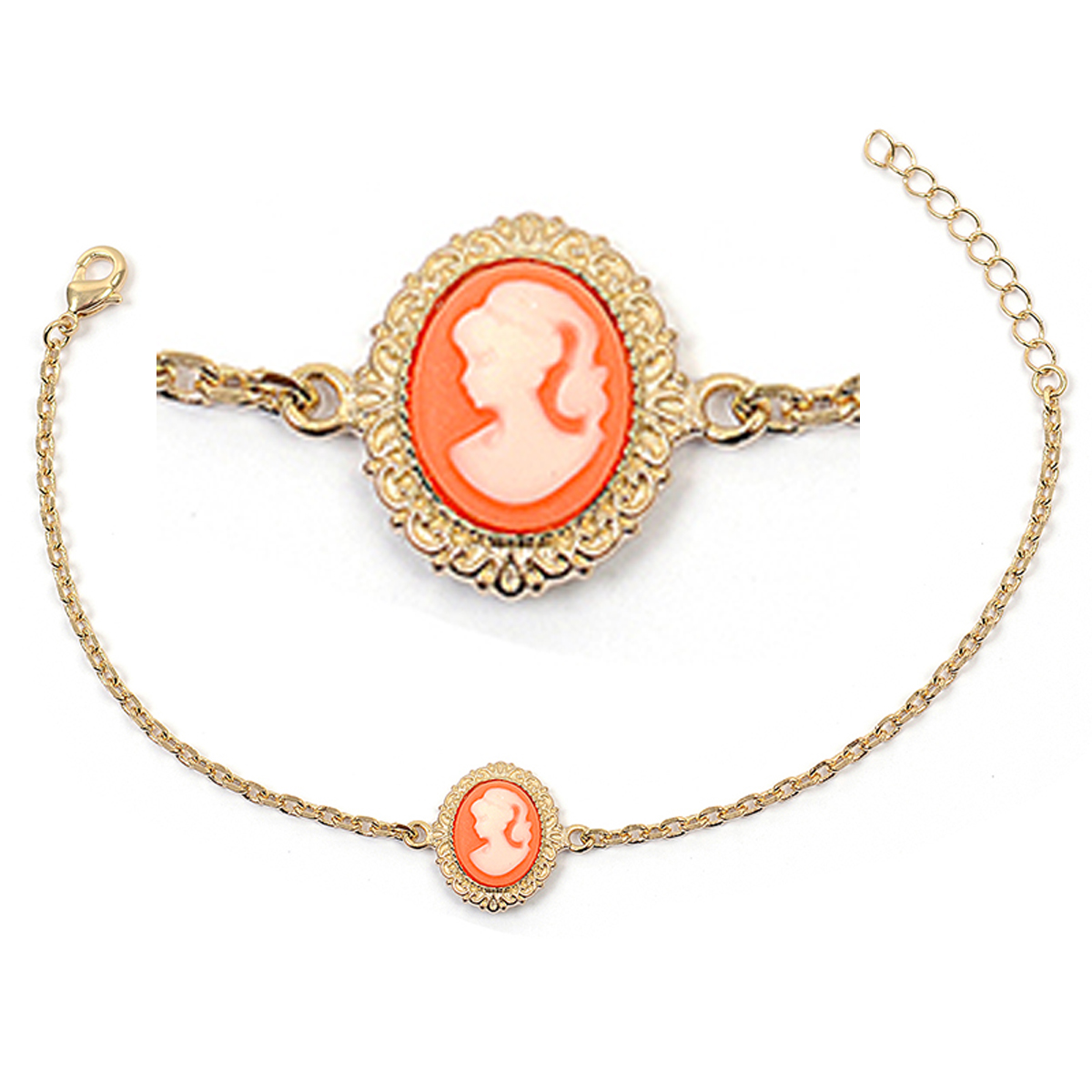 Bracelet Plaqué Or \'Camee\' orange doré - 15x12 mm - [R3901]