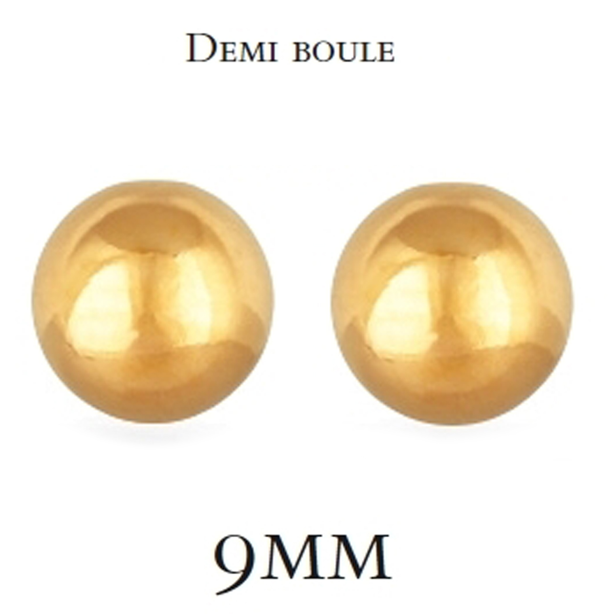Boucles Plaqué Or \'Billes\' demi-sphère - 9 mm - [M7145]
