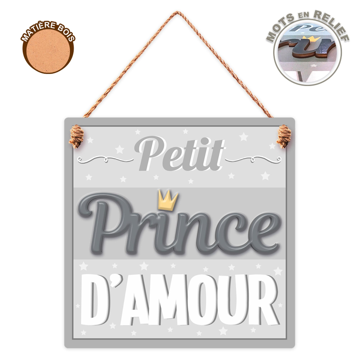 Plaque bois forme \'Petit Prince d\'Amour\'  - 18x18 cm - [R3913]