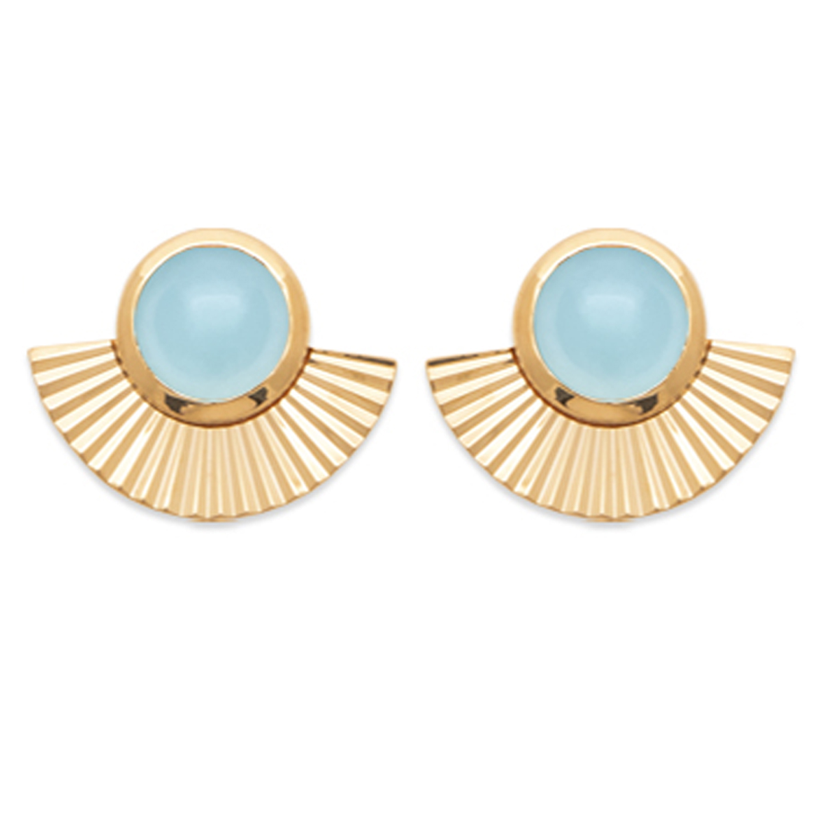 Boucles Plaqué Or \'Cléopatra\' bleu doré (agate) - 14x10 mm  - [R3936]