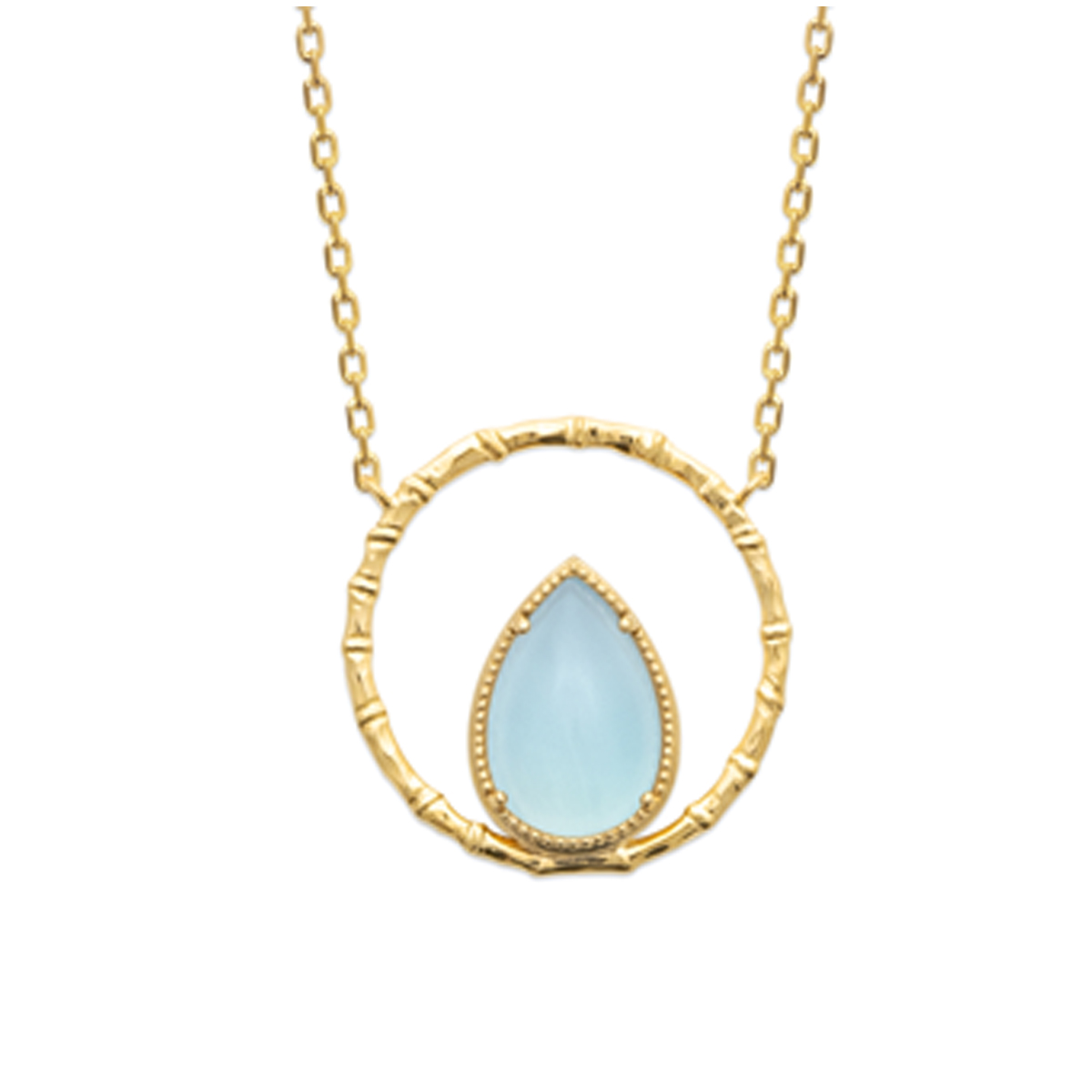 Collier Plaqué Or \'Cléopatra\' agate bleu doré - 20x20 mm - [R3943]