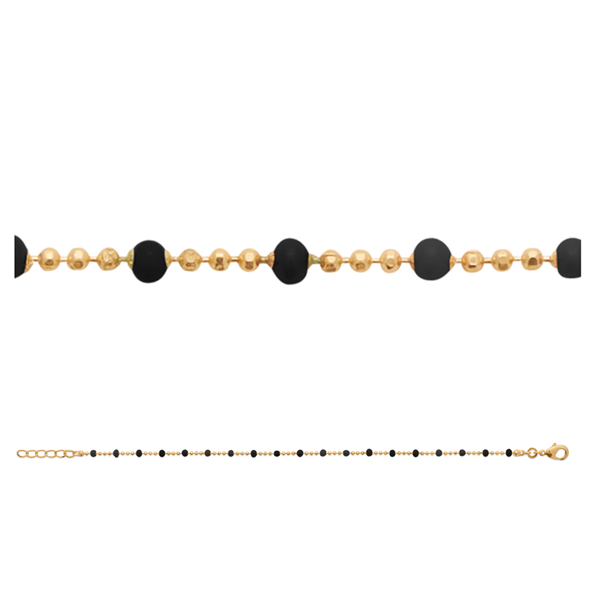 Bracelet Plaqué Or \'Boho\' noir doré  - 18 cm, 2 mm - [R3953]