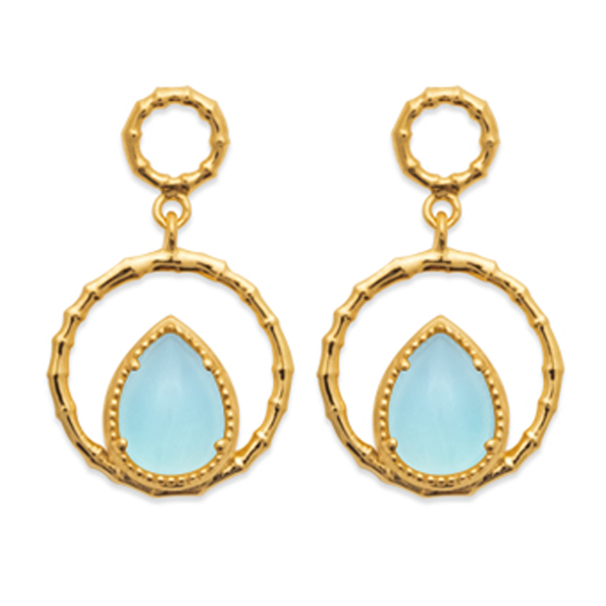 Boucles Plaqué Or \'Cléopatra\' bleu doré (agate) - 22x13 mm  - [R3961]