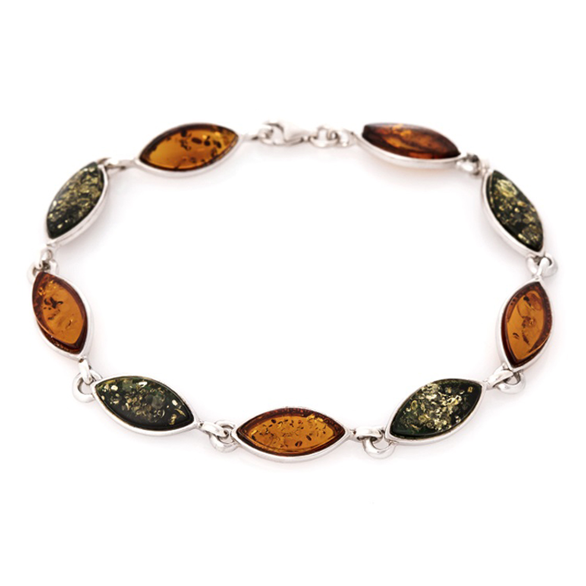 Bracelet Argent \'Inspiration\' ambre 2 tons argenté (rhodié) - 185x7 mm - [R3964]