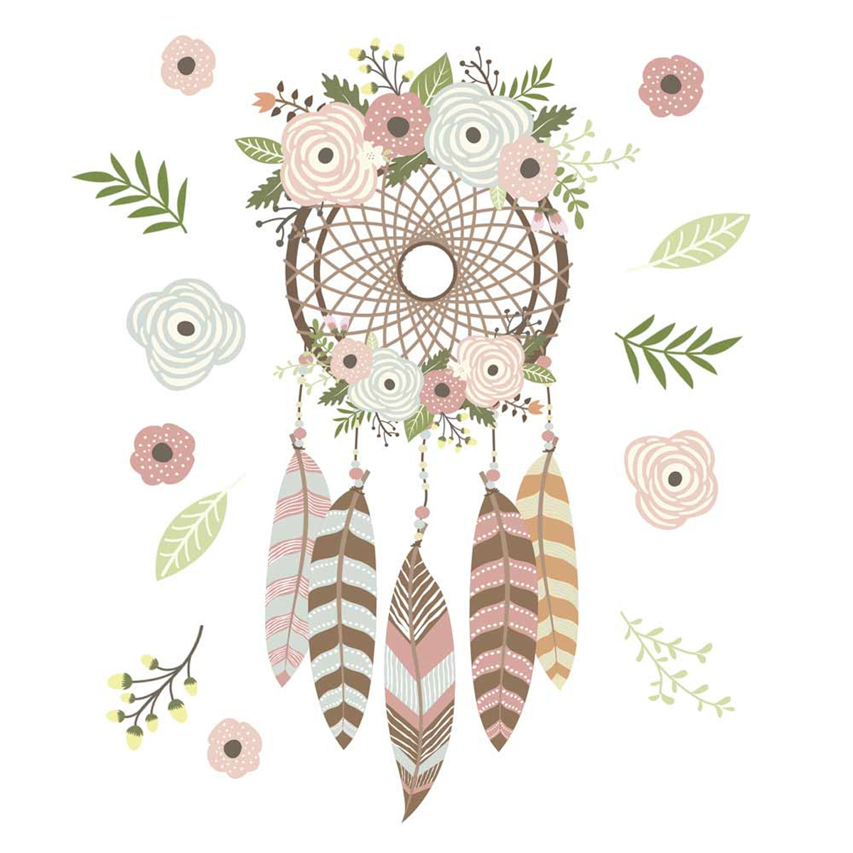 Planche de stickers \'Attrape-Rêves\' multicolore (dreamcatcher) - 50x70 cm - [A1548]