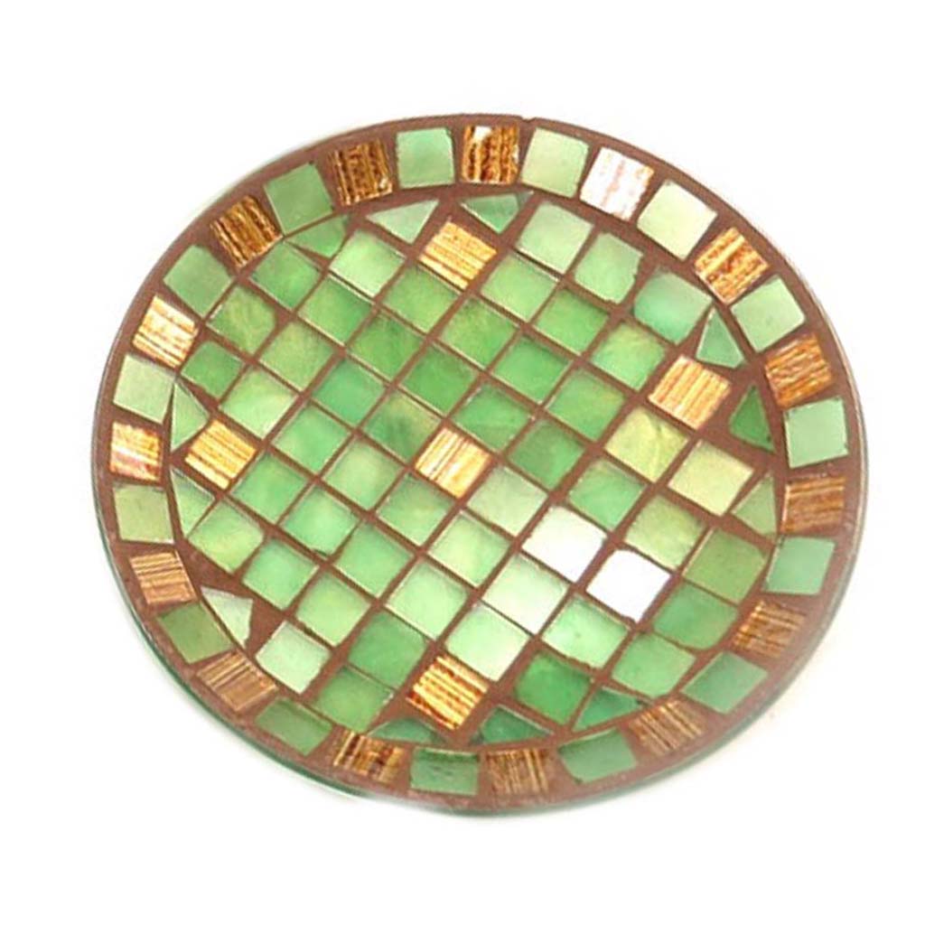 Coupelle verre \'Mosaïca\' vert ambre - 14 cm - [A1567]
