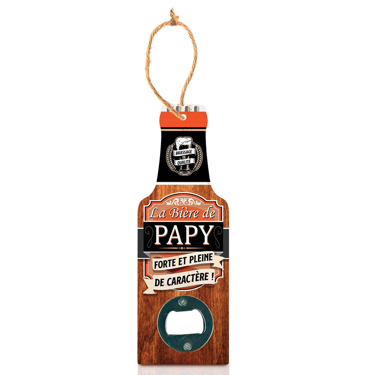Décapsuleur humoristique bois \'Bouteille\' (La bière de Papy, forte et pleine de caractère !) - 20x7 cm - [A1598]