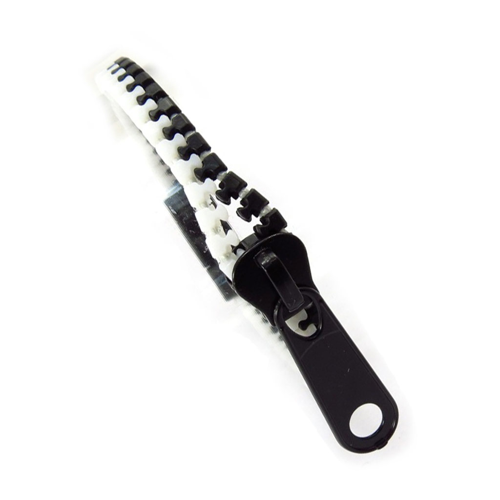 Bracelet résine \'Zip\' noir blanc - 6 mm - [K2824]