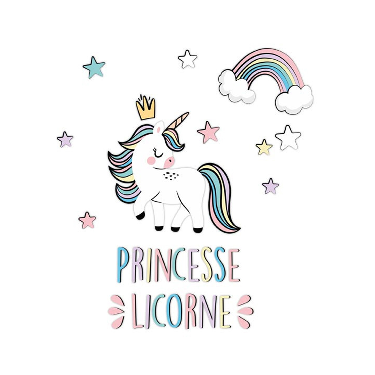 Planche de stickers \'Licorne My Unicorn\' multicolore (Princesse Licorne) - 20x70 cm - [Q8289]