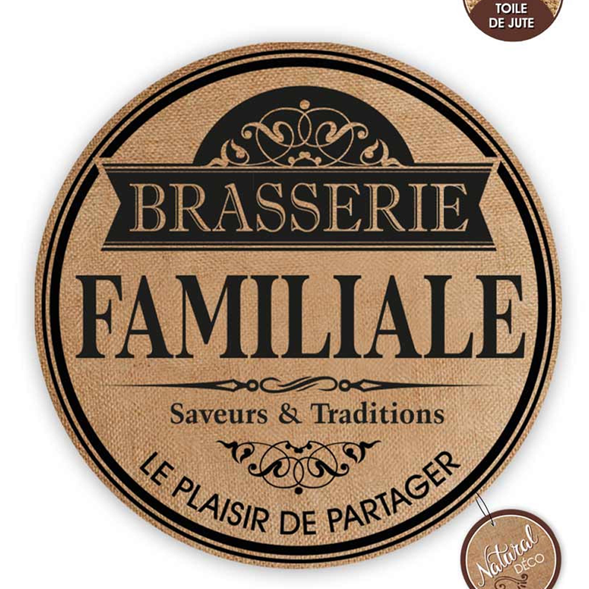 Set de table toile de jute \'Brasserie Familiale\' beige noir - 38 cm - [A0667]