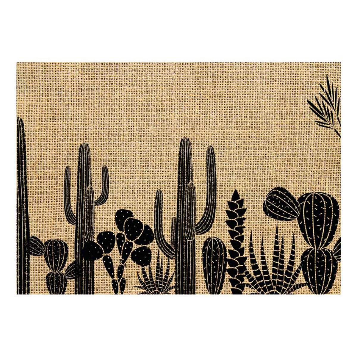 Set de table toile de jute \'Cactus\' beige noir - 42x30 cm - [Q4135]