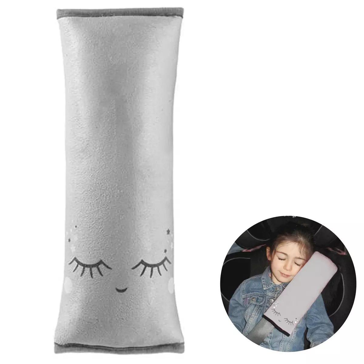 les trésors de lily Coussin de voiture enfant 'Tom et Zoé' gris (ceinture) 28x11 cm [Q3262]