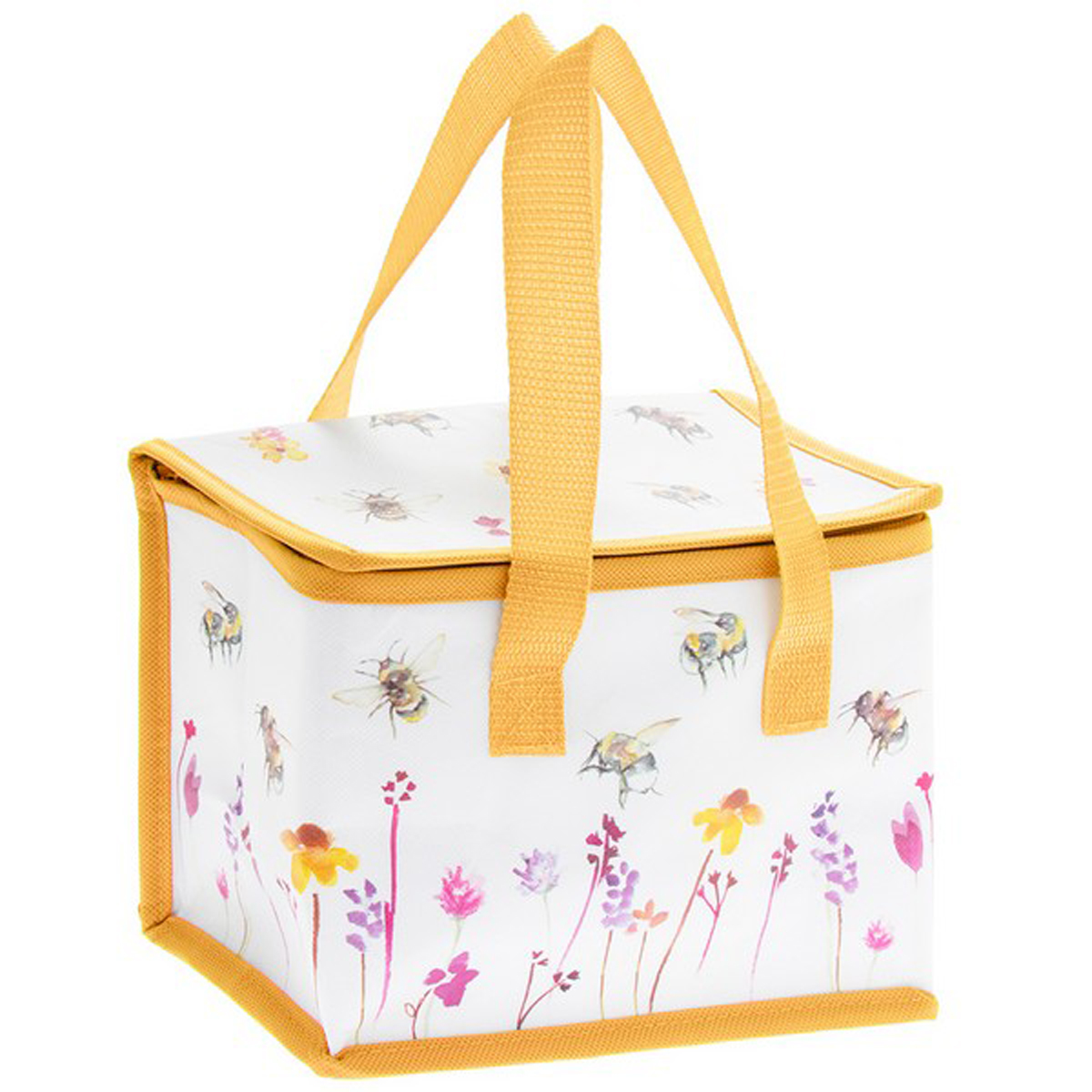 Sac repas isotherme \'Abeilles\' jaune blanc violet - 22x16x12 cm - [R1133]