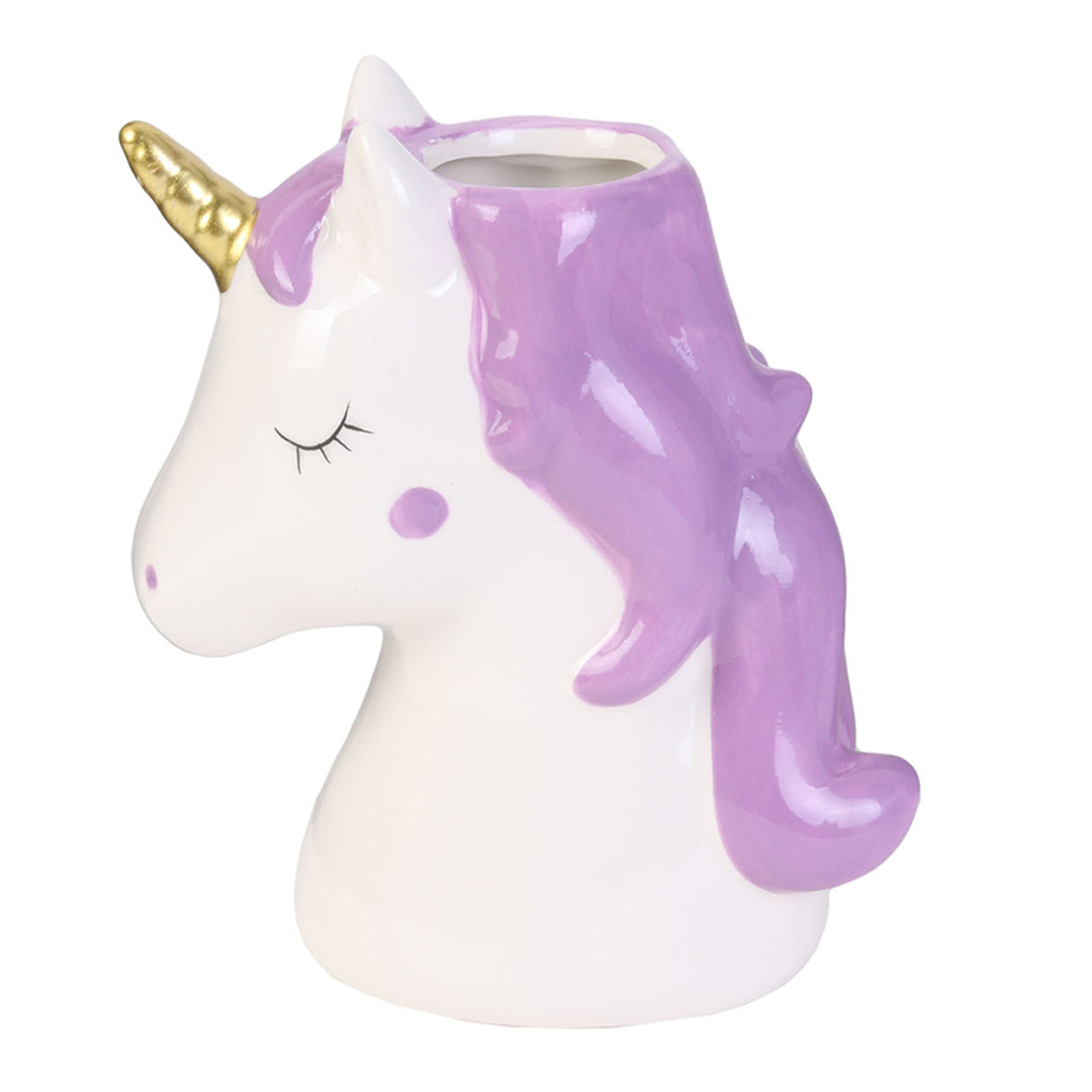 Porte-brosse à dents céramique \'Licorne My Unicorn\' blanc violet - 10x13 cm - [A1813]