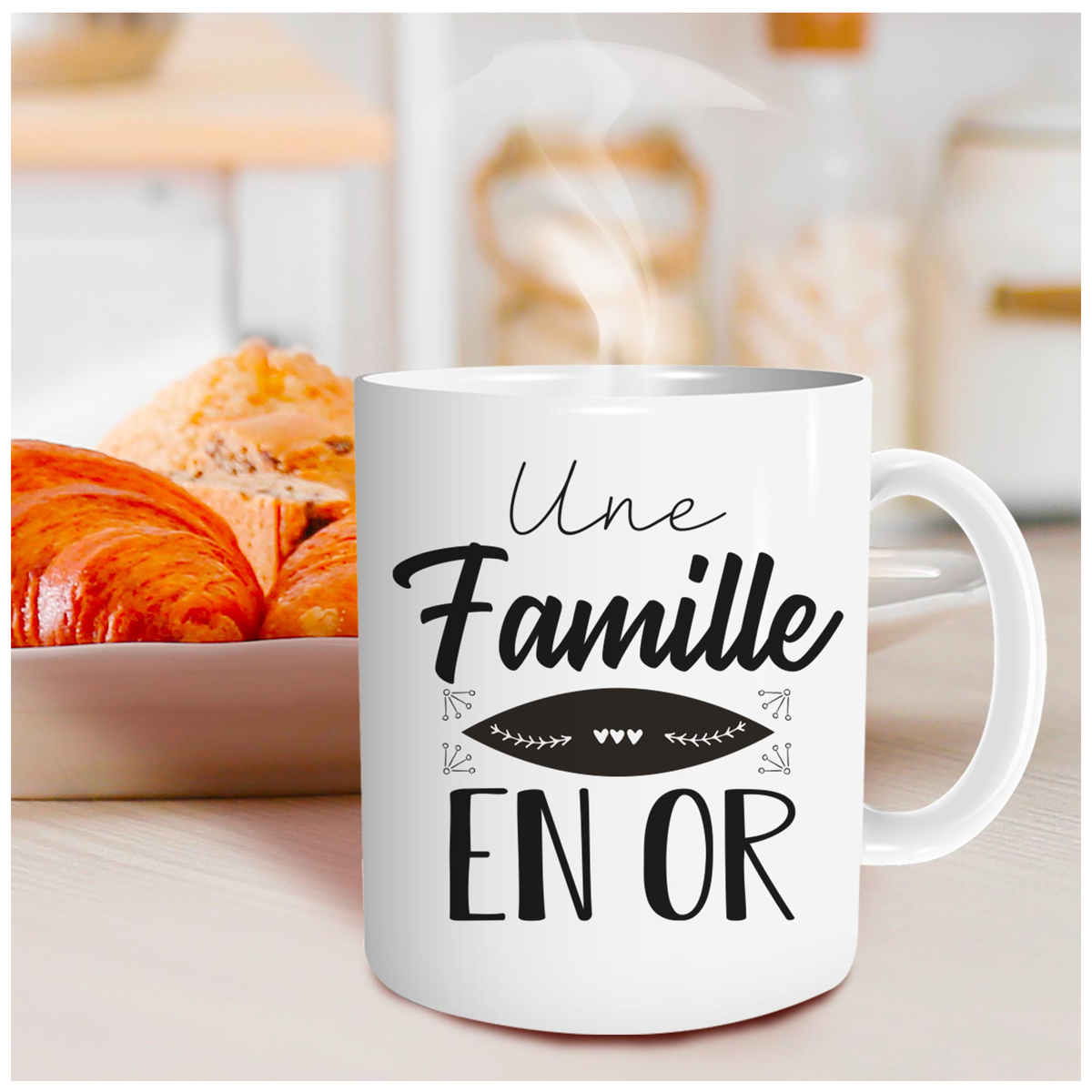 Mug céramique \'Une Famille en Or\' noir blanc - 95x80 mm - [A0910]