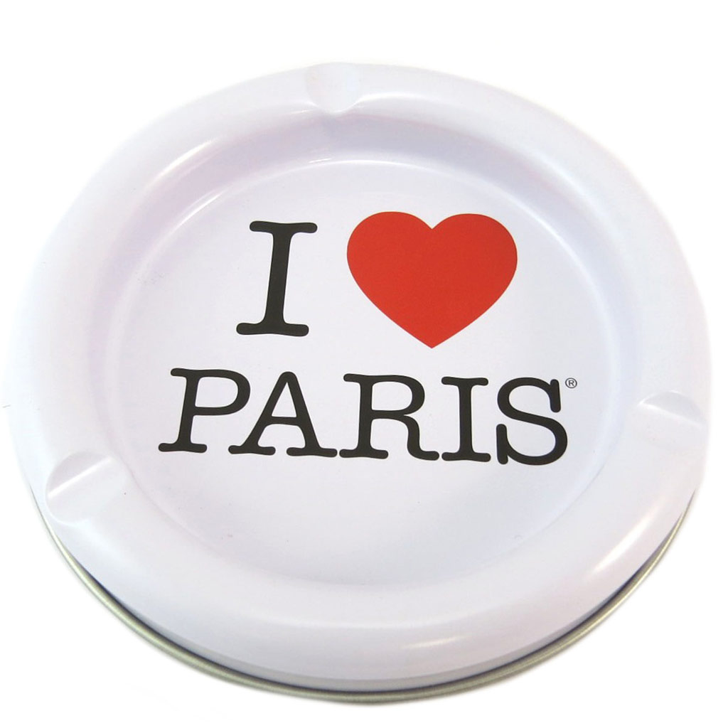 Cendrier métal \'I Love Paris\' blanc rouge - 13 cm - [P5322]