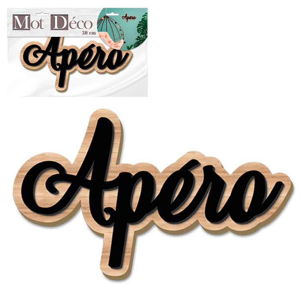Mot Déco bois 3D \'Apéro\' noir marron - 30x8x1 cm - [Q7326]