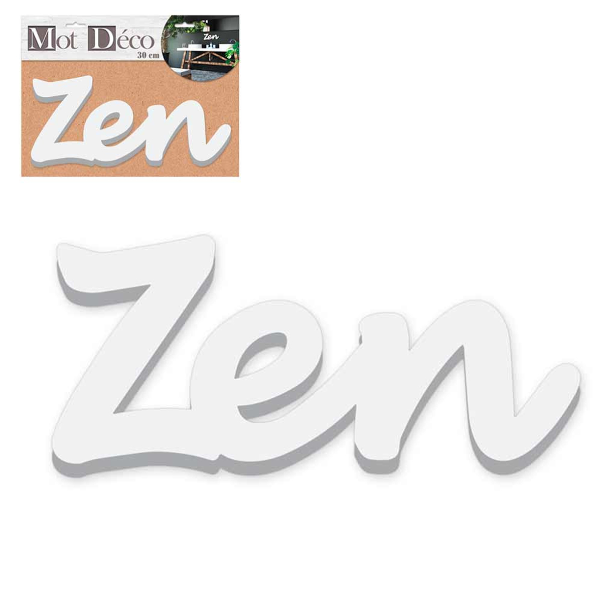 Mot Déco bois 3D \'Zen\' blanc - 30x12x15 cm - [R2353]
