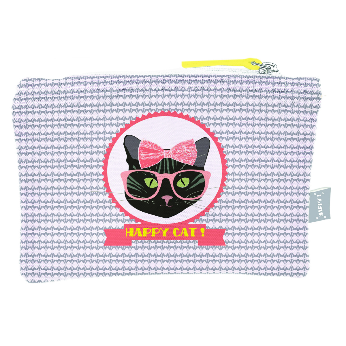 Trousse plate coton \'Happy Cat\' (lunettes) - 20x15 cm - [Q0597]