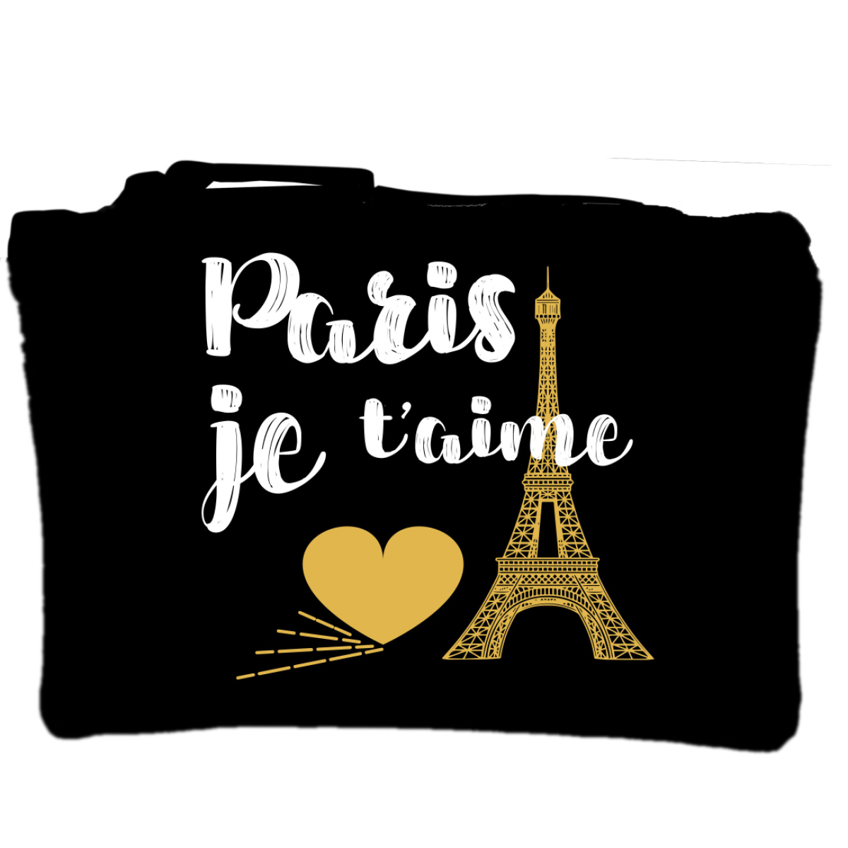 Trousse plate coton \'Paris je t\'aime\' noir (Tour Eiffel) - 22x14 cm - [Q8507]