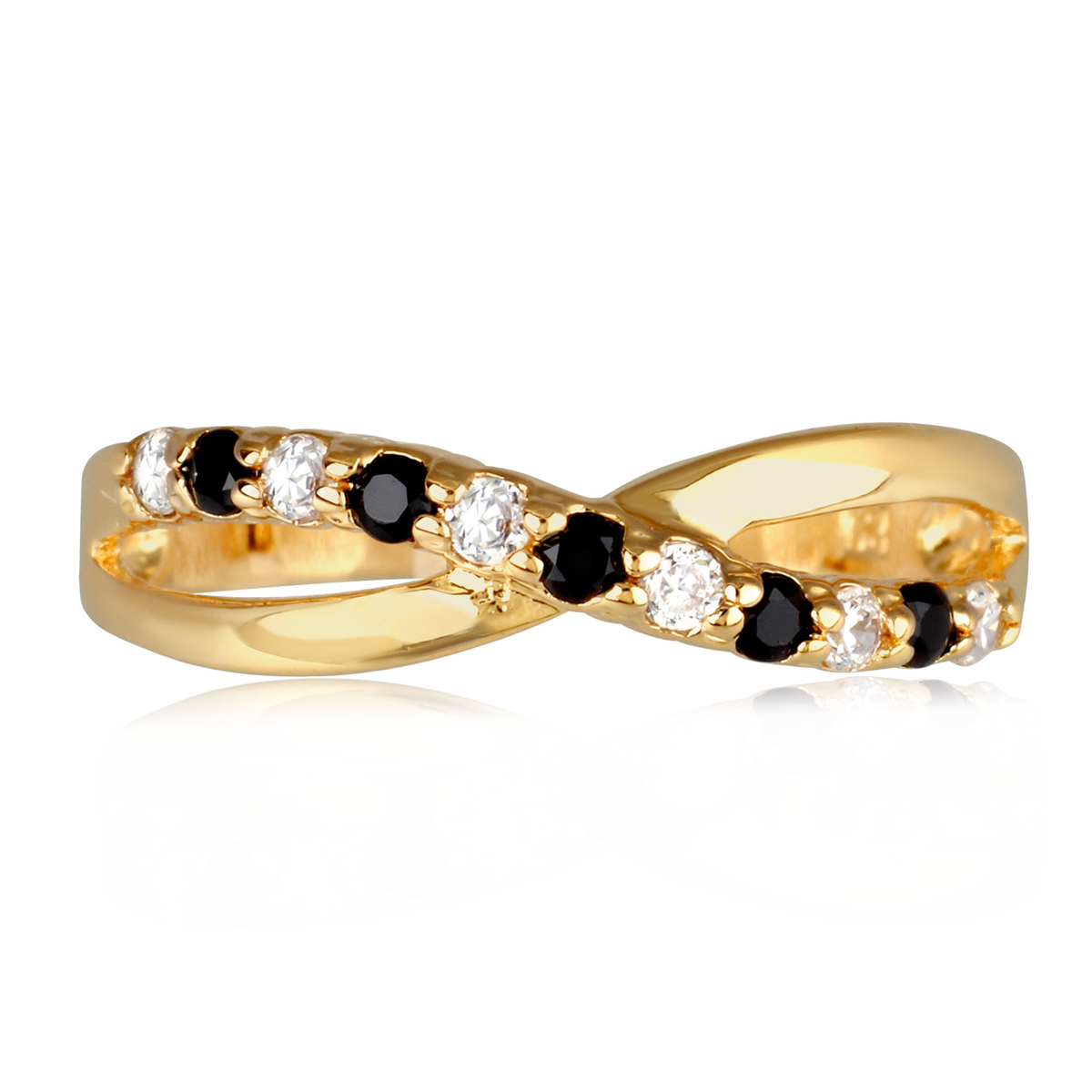 Bague Plaqué Or \'Sissi\' noir blanc doré - 4 mm - [R4052]