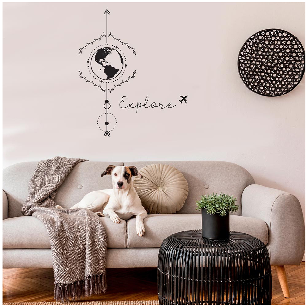 Planche de stickers \'Globe Terrestre Explore\' noir - 20x70 cm - [A2033]