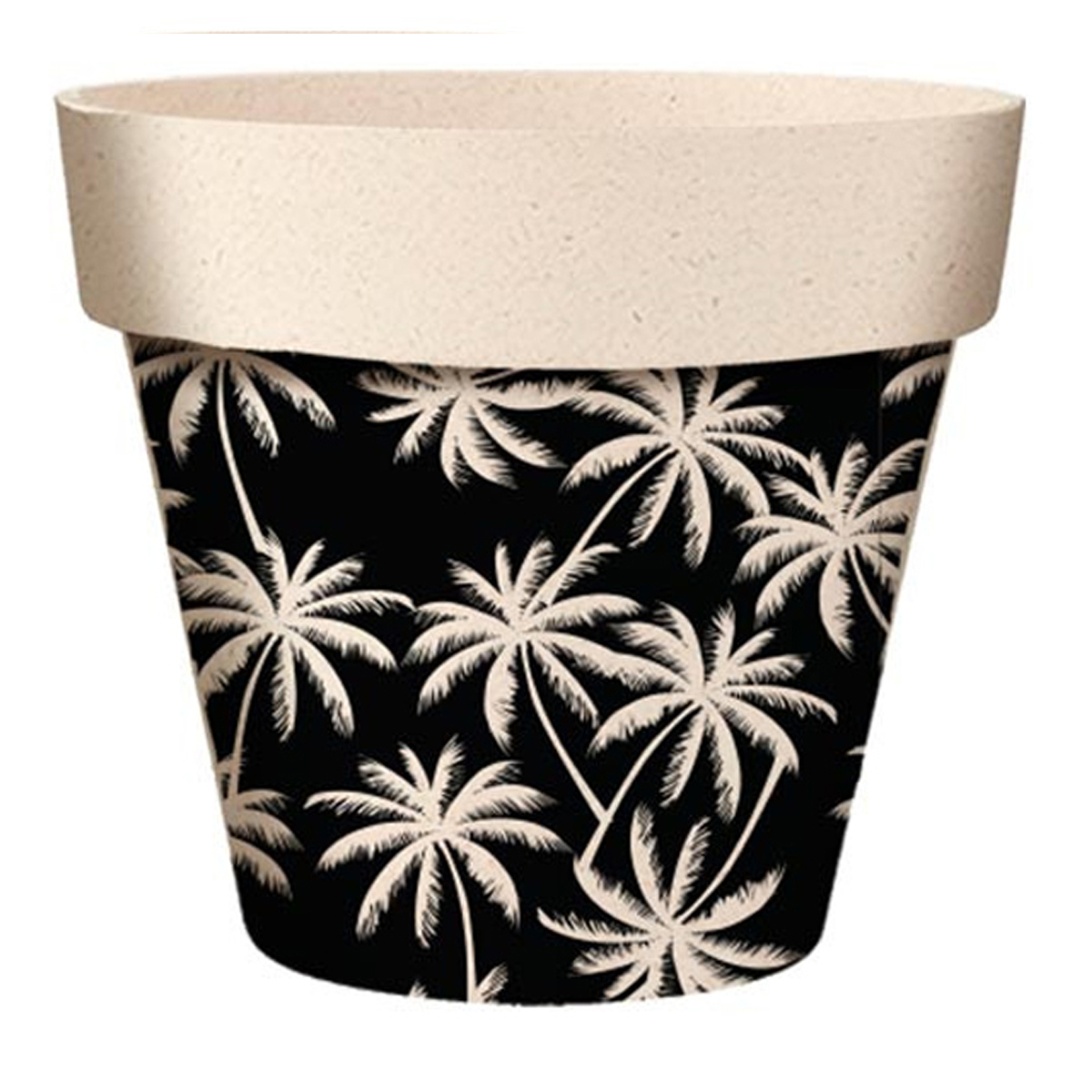 Cache-pot bambou \'Palmiers\' noir beige -  7x6 cm - [A2077]