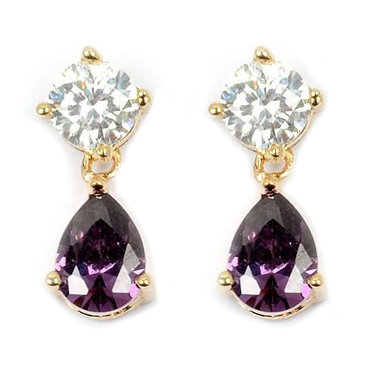 Boucles Plaqué Or \'Sissi\' améthyste doré - 15x6 mm - [L4298]