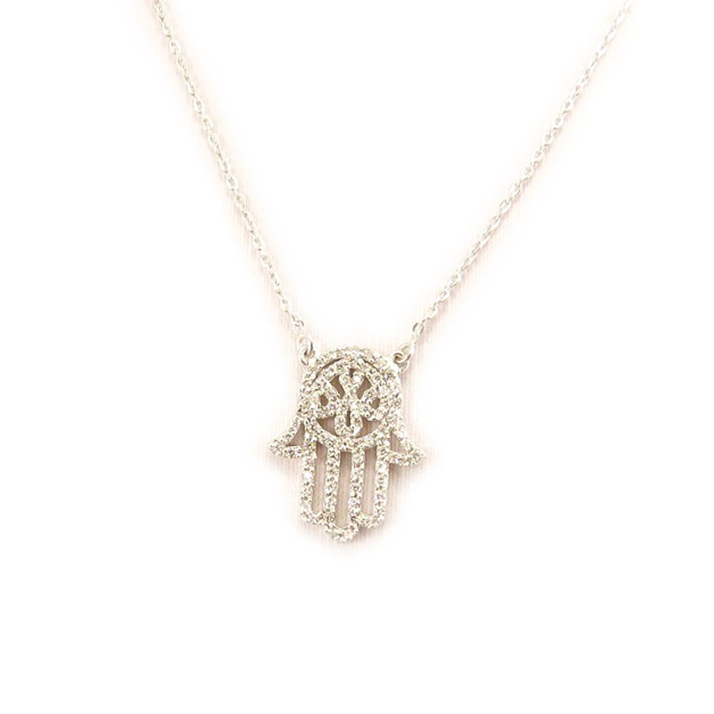 Collier Argent \'Fatma\' blanc argenté (rhodié) - 20x17 mm - [L4342]