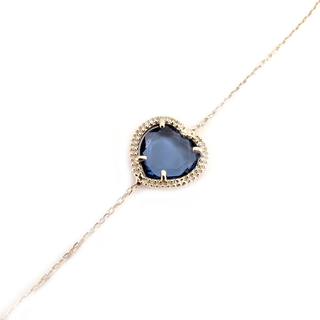 Bracelet Argent \'Love\' bleu argenté (rhodié) - 13x13 mm - [L4398]