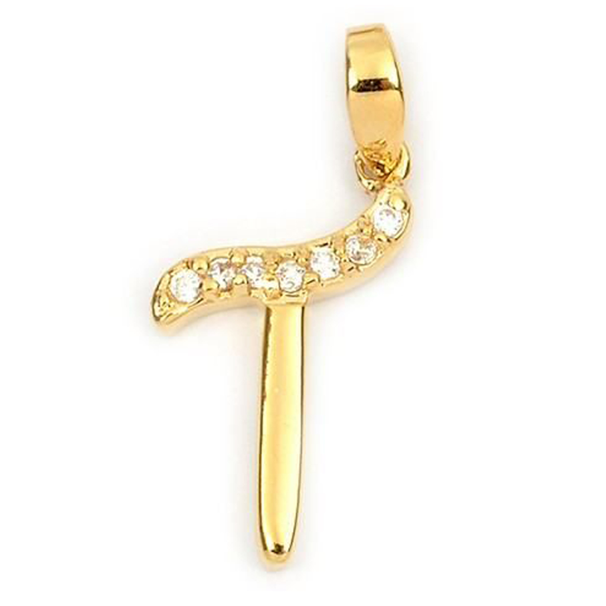 Pendentif Plaqué Or \'Lettre T\' blanc doré - 20x10 mm - [M8739]