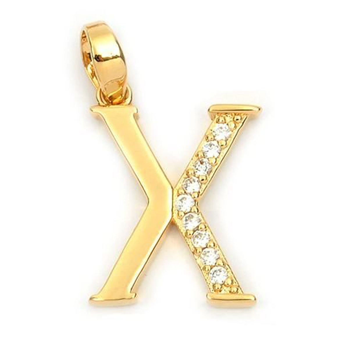 Pendentif Plaqué Or \'Lettre X\' blanc doré - 21x10 mm - [M8742]