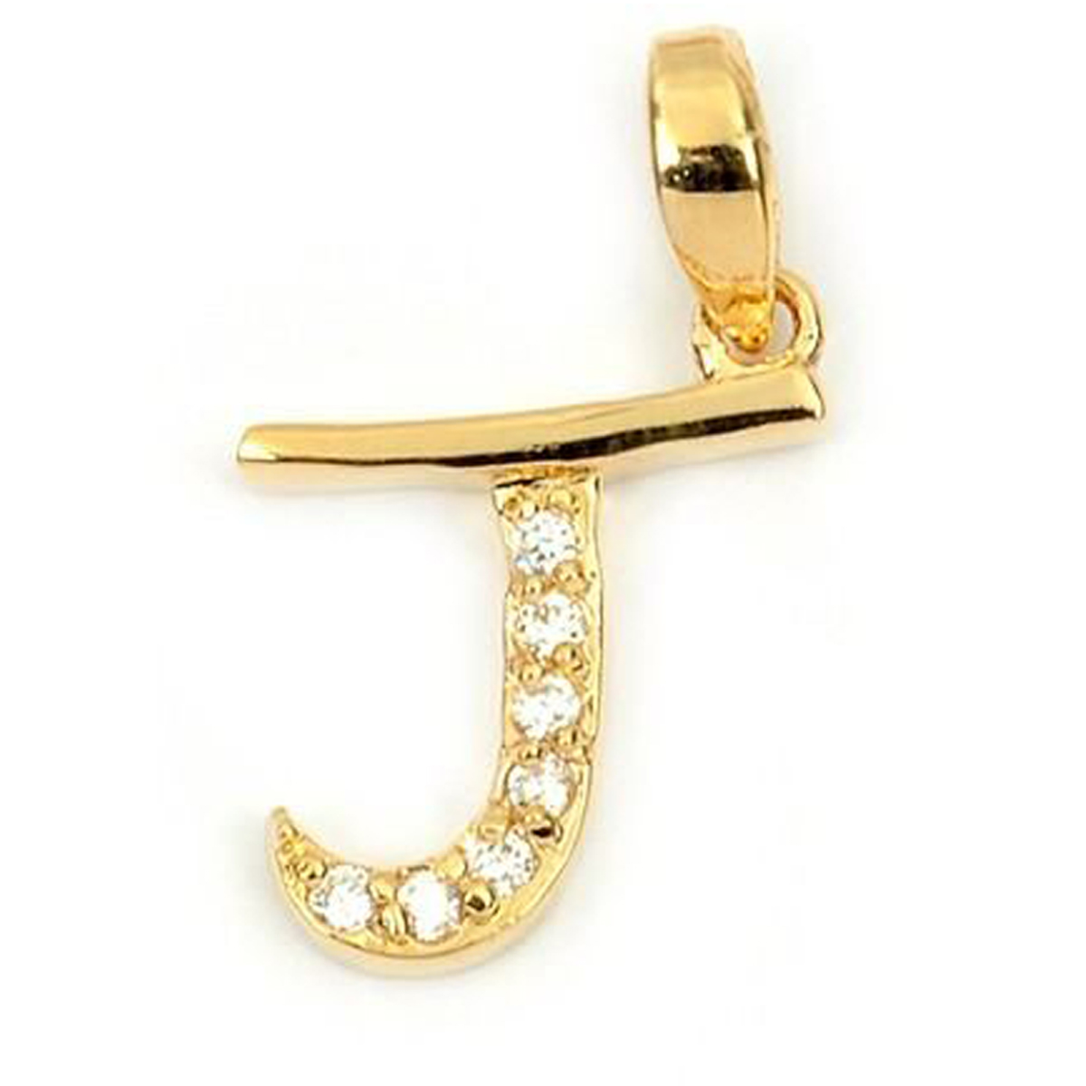 Pendentif Plaqué Or \'Lettre J\' blanc doré - 21x10 mm - [M8787]